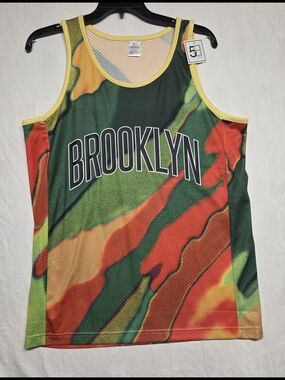 5B Style (Brooklyn)  On Front A Multicolor Mesh Tank with Yellow Trim